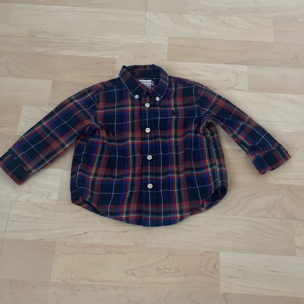 Ralph Lauren navy, red, green and white plaid long sleeve button down - 9 months